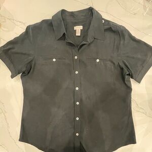 Chico's Short Sleeve Button Down Black Blouse Size 2